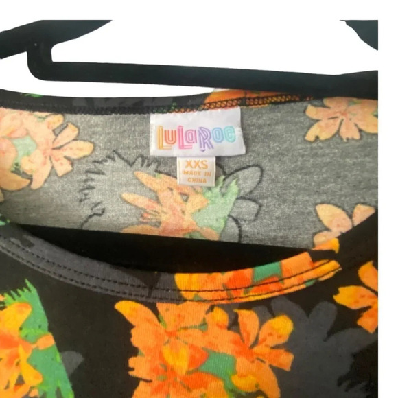 LuLaRoe Irma XXS Floral Print Tunic Top Black Orange Green Polyester Spandex - Picture 9 of 12